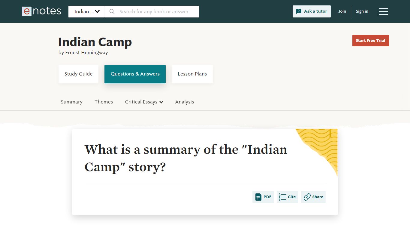 What is a summary of the "Indian Camp" story? - eNotes.com